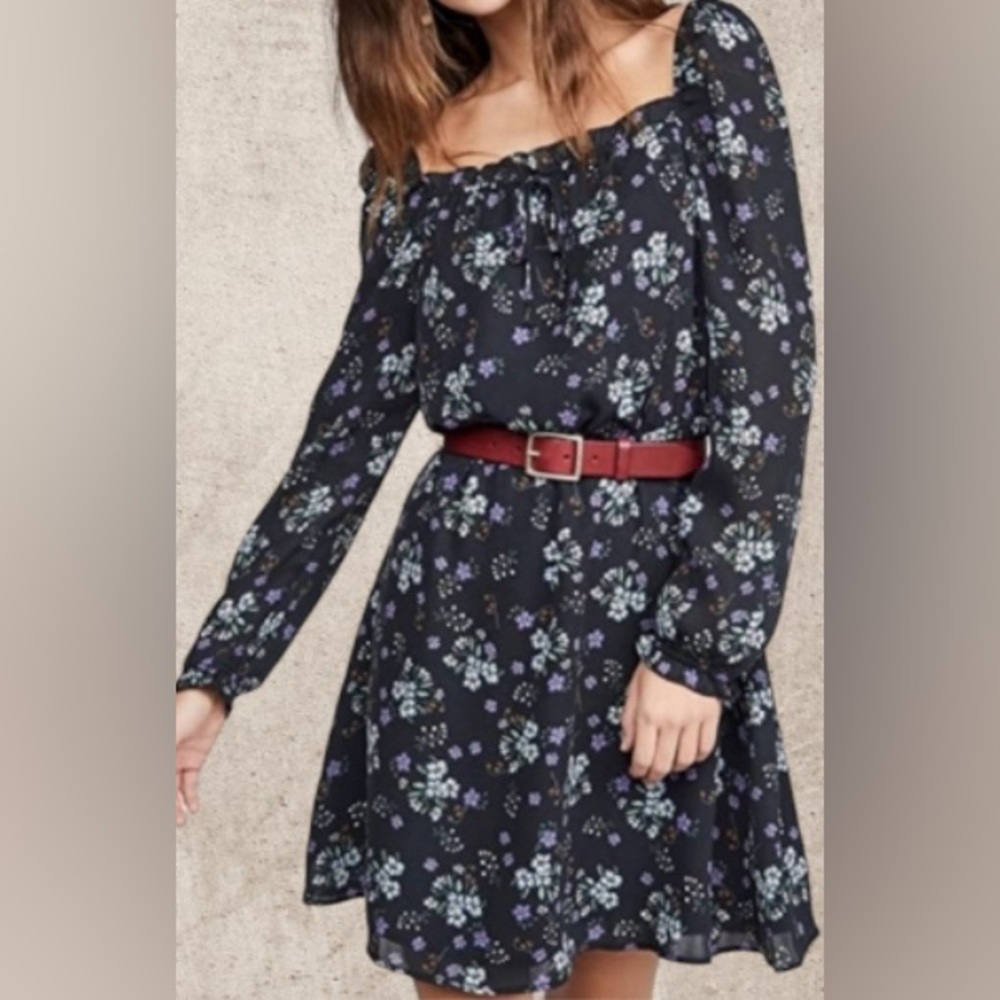 Dark Floral Print Milkmaid Mini Dress